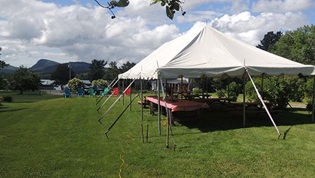 Plenty of flat space for a tent on the lawn